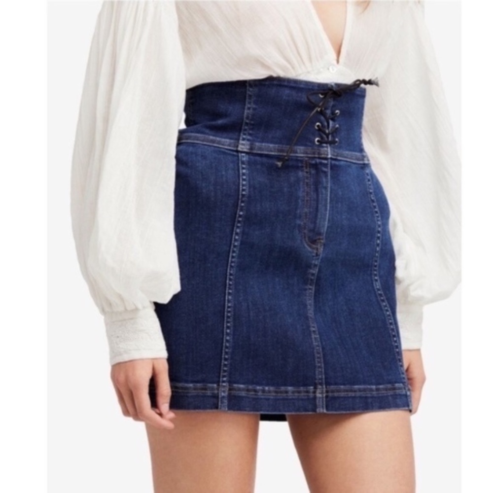 FREE PEOPLE Modern Femme Corset Denim Skirt XS